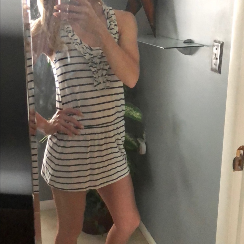 Mini dress, navy striped, ruffle front